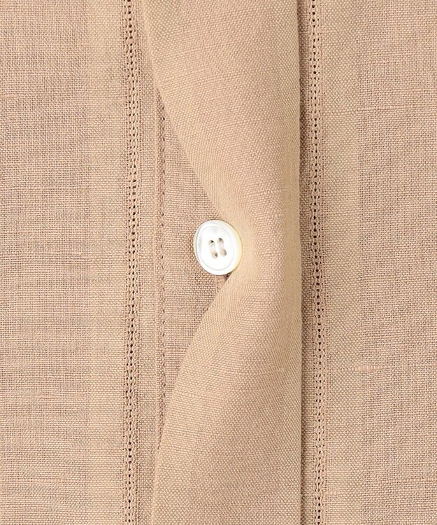 23区 L 【洗える】カラミストライプ ヘンリーネック ブラウス キャメル系