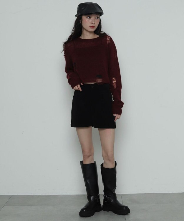 WEGO ジャガードハイウエストタイトショートパンツ ブラック