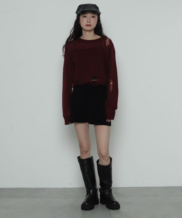 WEGO ジャガードハイウエストタイトショートパンツ ブラック