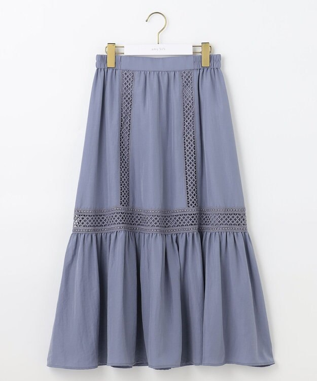ANY SIS 【洗える】レースポイントティアード スカート スモーキーブルー