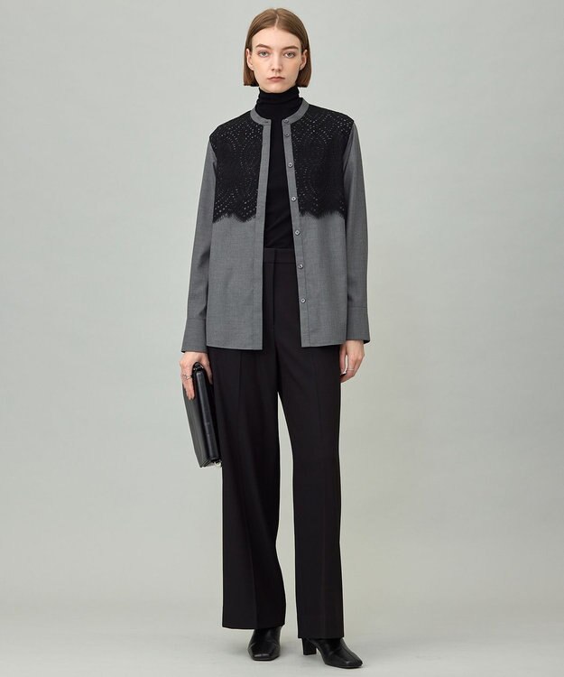 ICB 【洗える】 トリアセボディシェルピーチ ワイドパンツ ブラック系