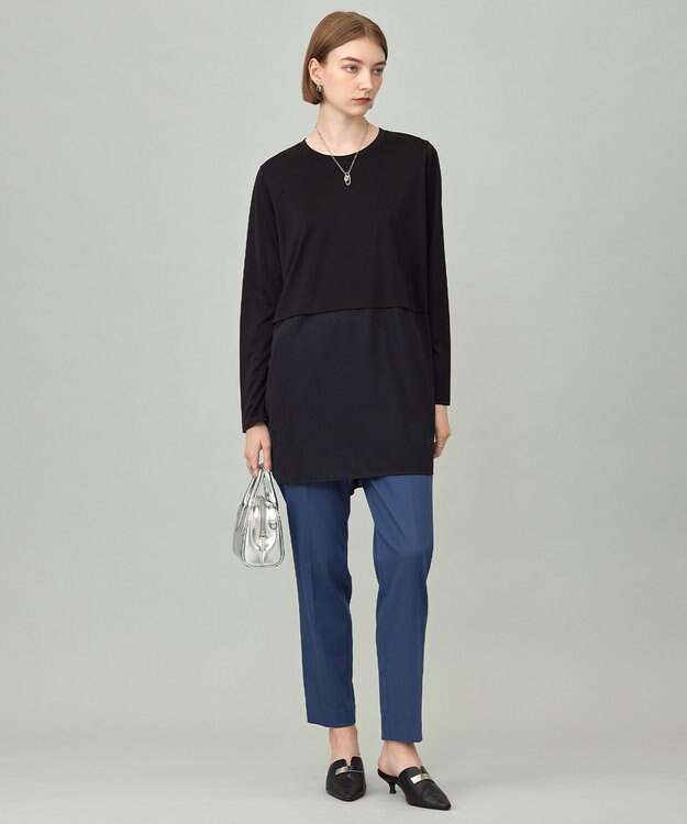 ICB L 【洗える】シアージャージーコンビ カットソー ブラック系