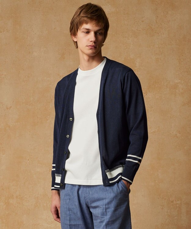 JOSEPH ABBOUD 【エコ素材/軽量/通気性/速乾性】ペーパーヤーンニット カーディガン ネイビー系