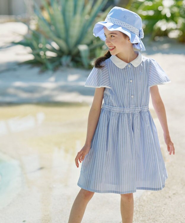 組曲 KIDS 【110-140㎝】サマーストライプ ワンピース サックスブルー系1