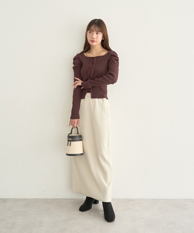 earth music&ecology レイヤード風ギャザーショルダーリブニット Brown