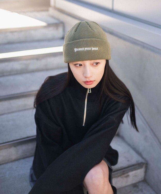 WEGO 【ユニセックス着用ITEM】ロゴショートビーニー カーキ