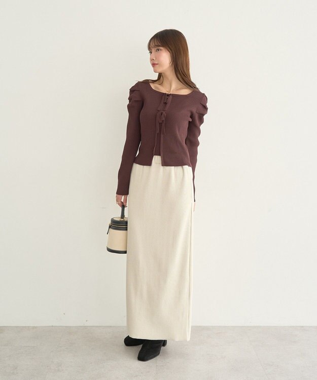 earth music&ecology レイヤード風ギャザーショルダーリブニット Brown