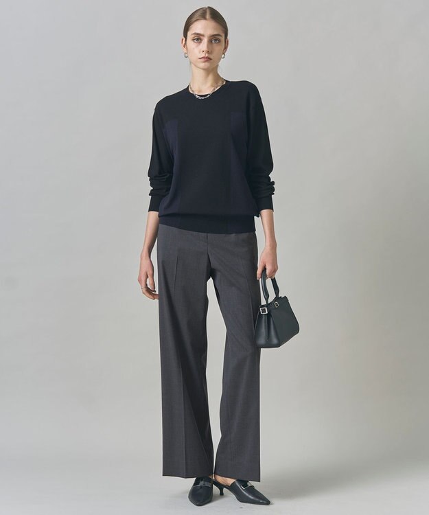 ICB 【洗える】T/Wブロード ワイドストレートパンツ チャコール系