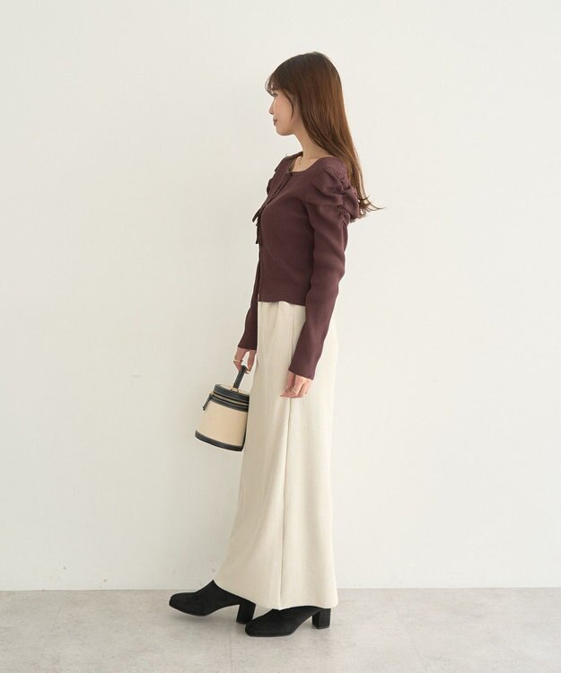 earth music&ecology レイヤード風ギャザーショルダーリブニット Brown