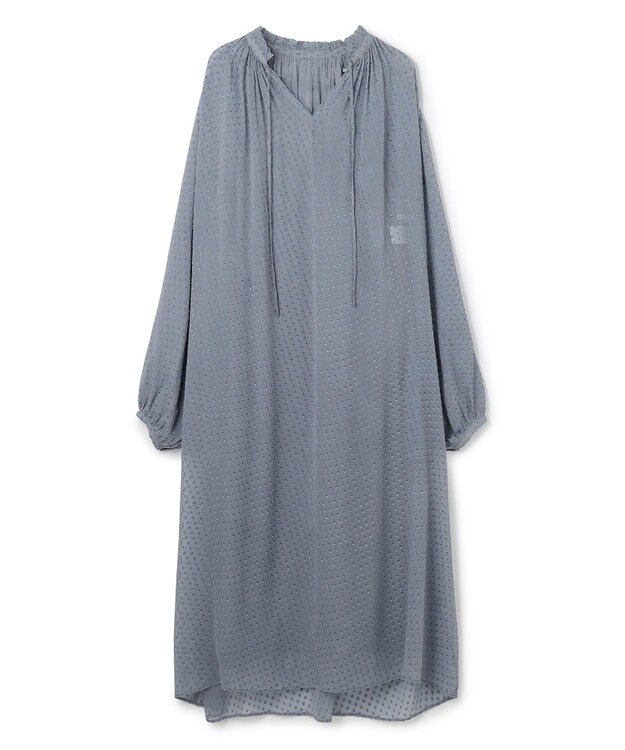 BEIGE， CALLERRY / シルク混ドットギャザーワンピース Dull Blue