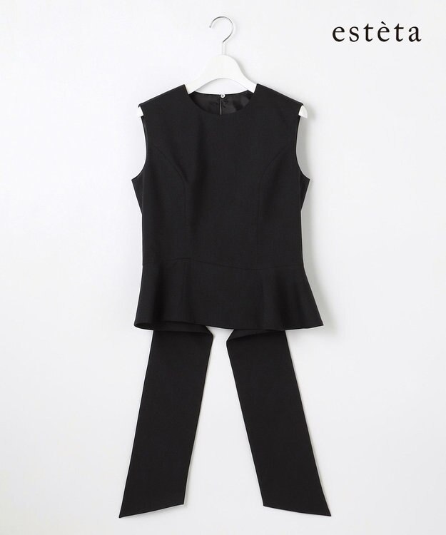 23区 S 【エステータ】ライトダブルクロス バックリボン ペプラムトップス ブラック系