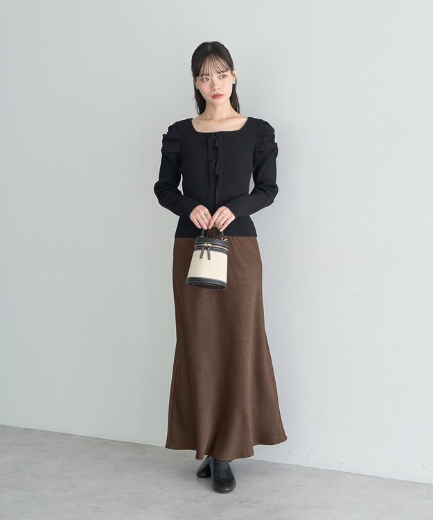 earth music&ecology レイヤード風ギャザーショルダーリブニット Black