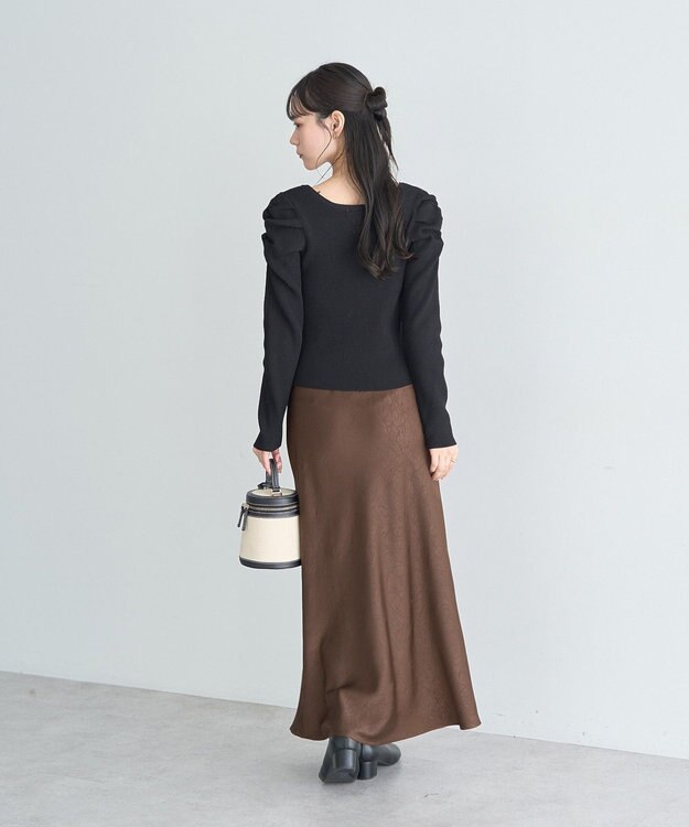 earth music&ecology レイヤード風ギャザーショルダーリブニット Black