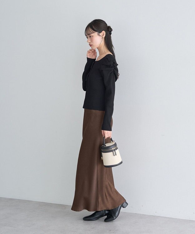 earth music&ecology レイヤード風ギャザーショルダーリブニット Black