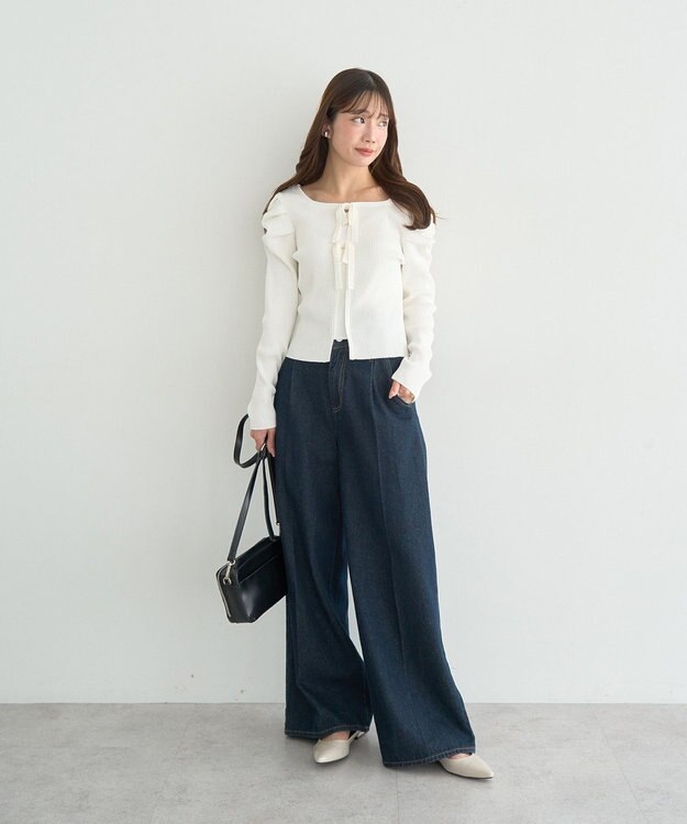 earth music&ecology レイヤード風ギャザーショルダーリブニット Ivory