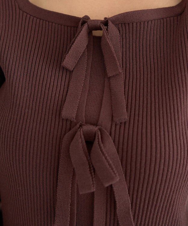 earth music&ecology レイヤード風ギャザーショルダーリブニット Brown