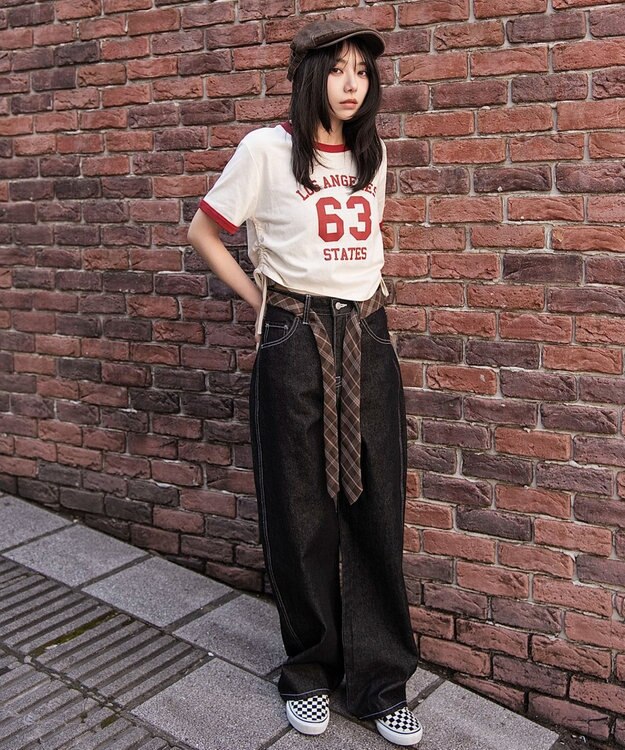 WEGO グラフィックサイドリボンドロストショートT 柄4