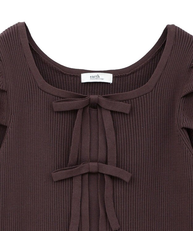 earth music&ecology レイヤード風ギャザーショルダーリブニット Brown