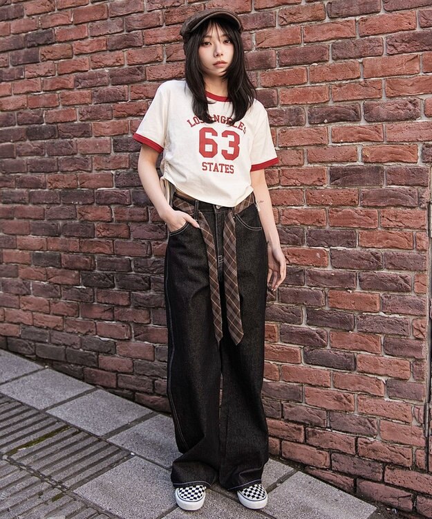 WEGO グラフィックサイドリボンドロストショートT 柄4