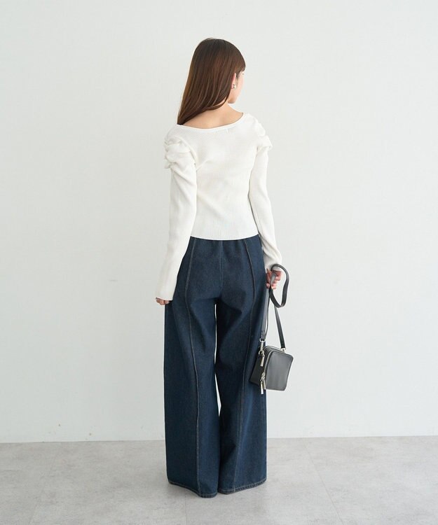 earth music&ecology レイヤード風ギャザーショルダーリブニット Ivory