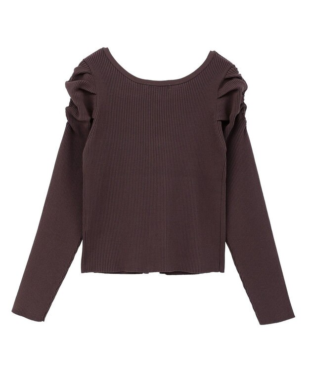 earth music&ecology レイヤード風ギャザーショルダーリブニット Brown