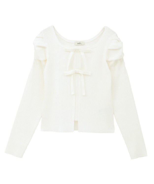 earth music&ecology レイヤード風ギャザーショルダーリブニット Ivory