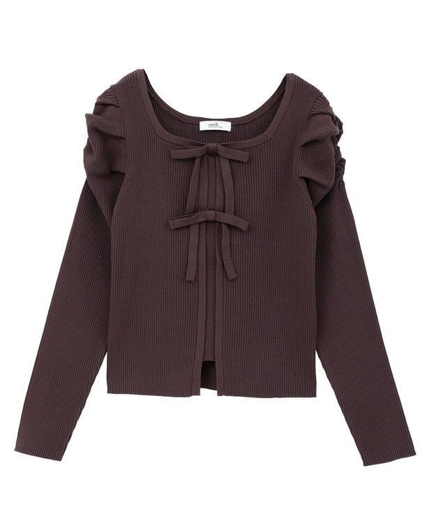 earth music&ecology レイヤード風ギャザーショルダーリブニット Brown