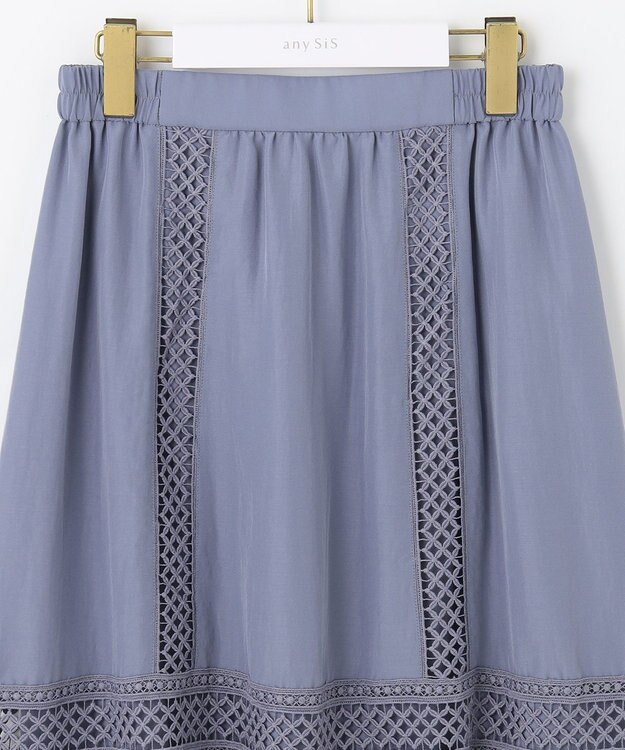 ANY SIS 【洗える】レースポイントティアード スカート スモーキーブルー