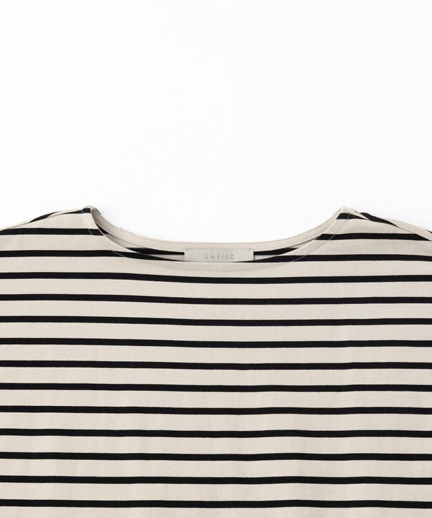 UNFILO 【洗える】ボーダーワイドTシャツ グレージュ×ブラックボーダー
