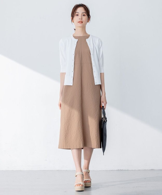 組曲 【5色展開・洗える】MINA半袖 カラーカーディガン アイボリー系