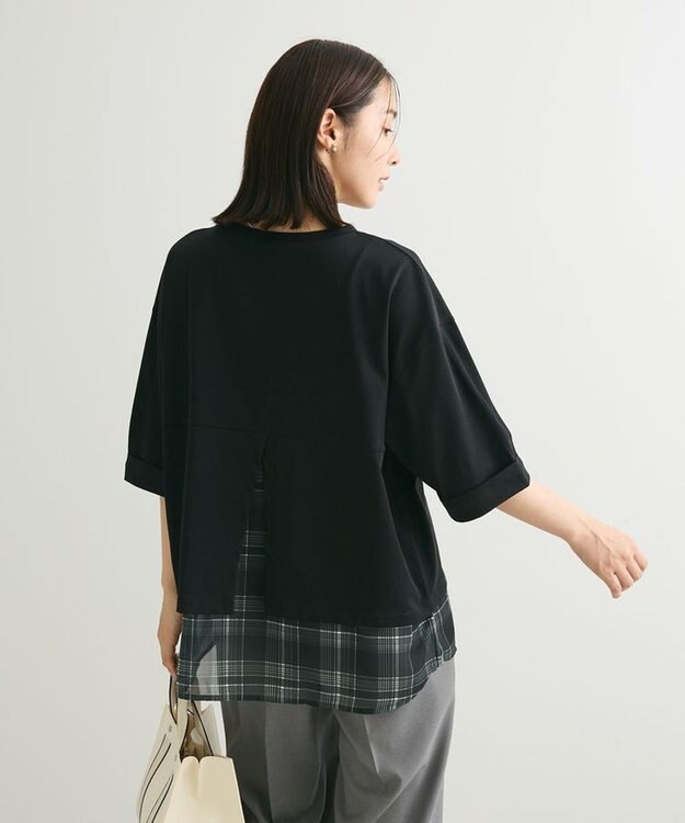 Green Parks ５分袖裾シアードッキングチュニック Black