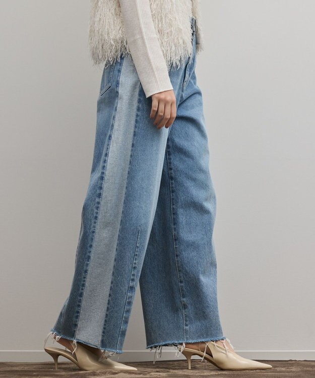 GRACE CONTINENTAL サイドラインデニムパンツ ブルー