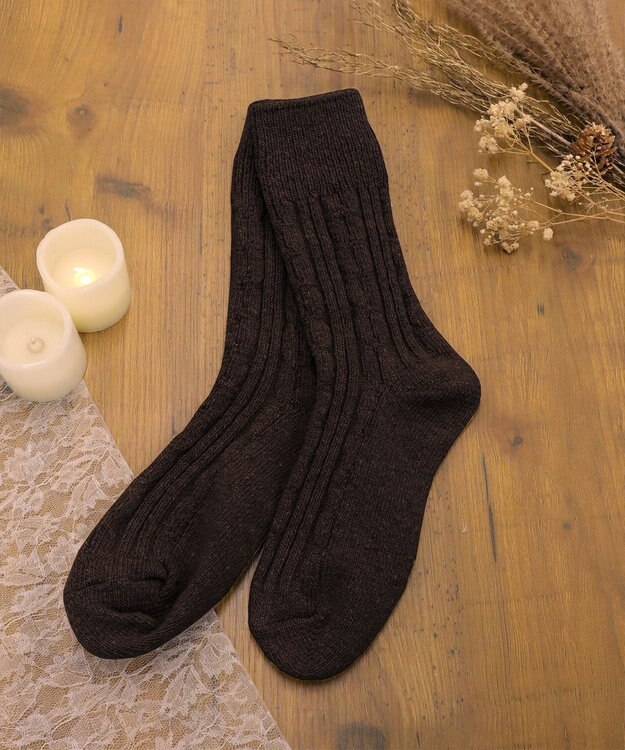 Tiaclasse ケーブル柄編みソックス ブラウン