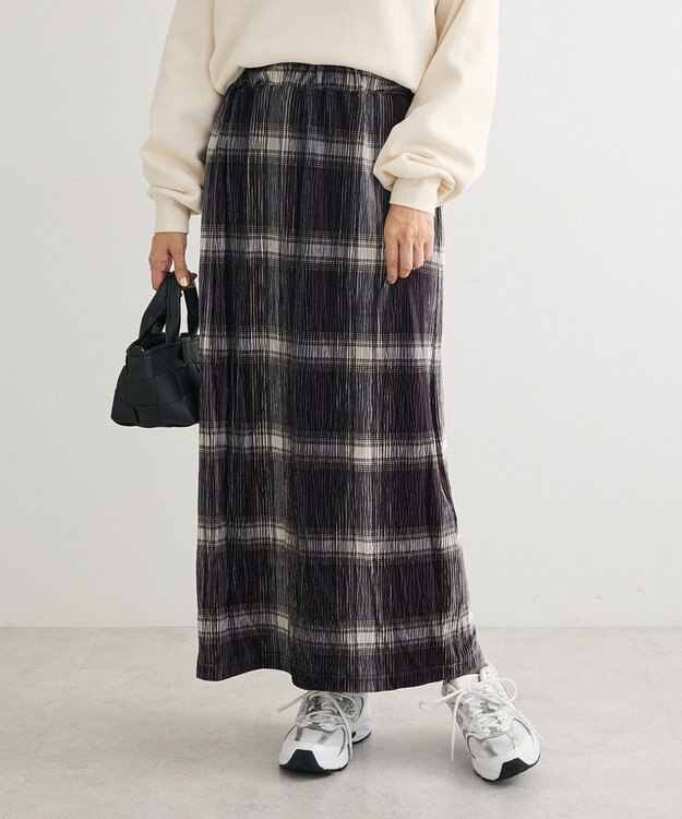 Green Parks 楊柳ベロアチェックＩラインスカート Black