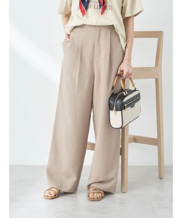 earth music&ecology タックワイドパンツ Beige