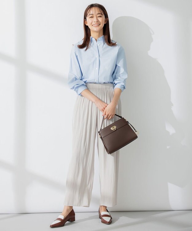 組曲 【洗える】ギャザーライトデシン パンツ ロング丈 ベージュ系