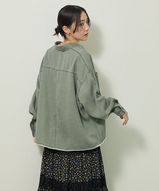 Green Parks 裾フリンジウ゛ィンテージ風シャツ Green