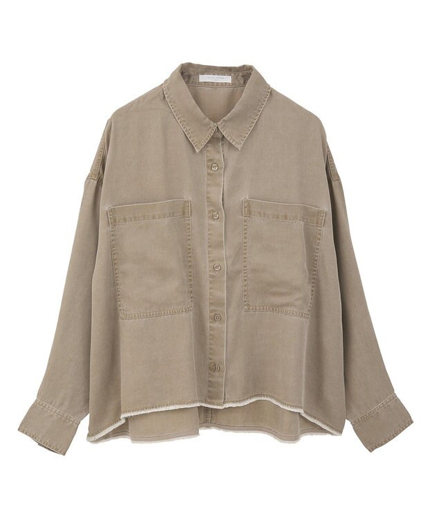 Green Parks 裾フリンジウ゛ィンテージ風シャツ Brown