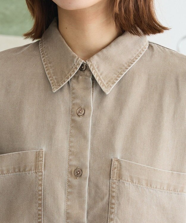 Green Parks 裾フリンジウ゛ィンテージ風シャツ Brown