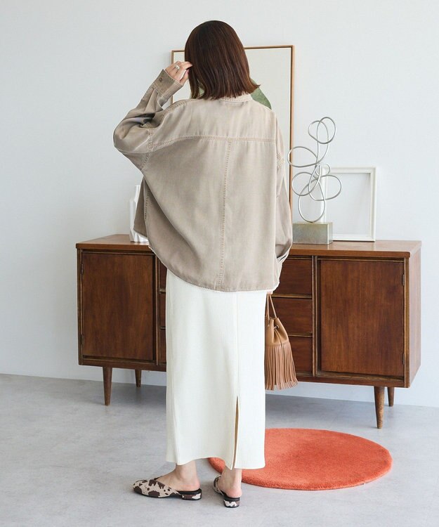 Green Parks 裾フリンジウ゛ィンテージ風シャツ Brown