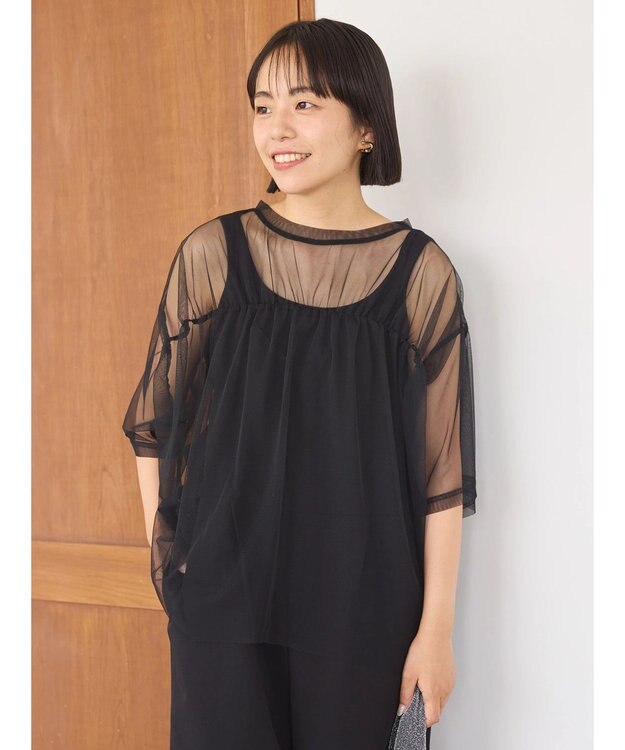 AMERICAN HOLIC チュールオーバーサイズＴシャツ Black