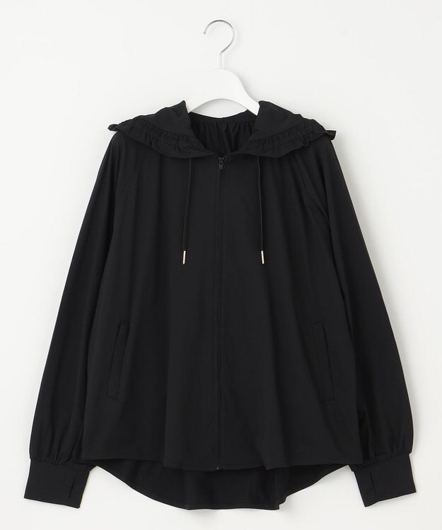 Feroux 【接触冷感・UVカット・吸水速乾】ラッシュガードフリル パーカー ブラック系