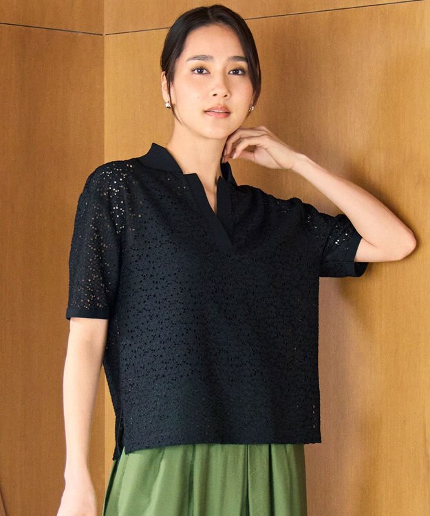 自由区 【カタログ掲載】ラッセルレースジャージー トップス ブラック