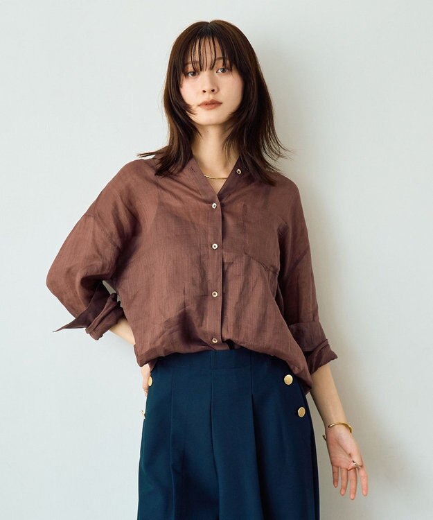 YECCA VECCA 3wayシアーリネンシャツ Brown