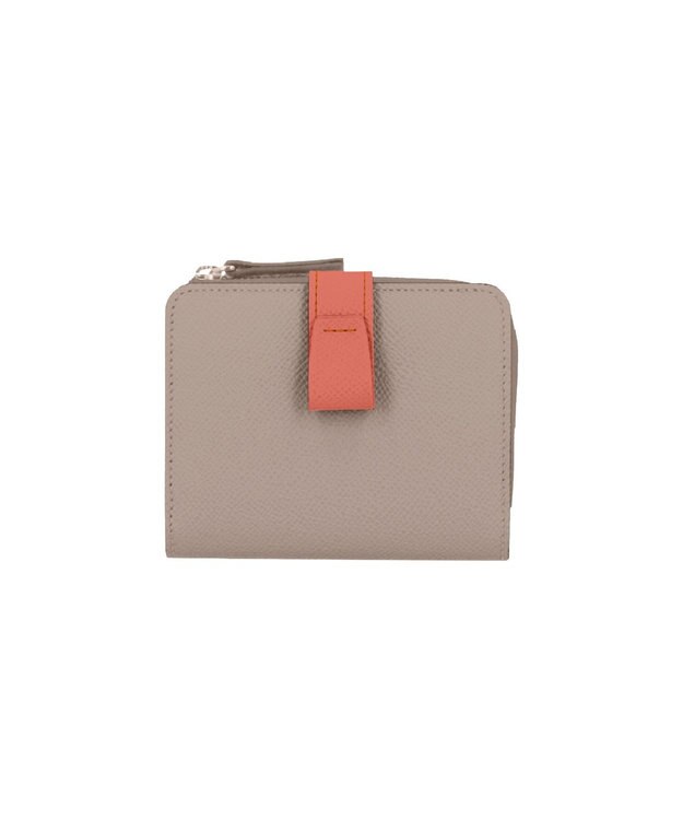Atelier nuu 日本製 noble L字ファスナー二つ折りウォレット グレージュ×ピンク