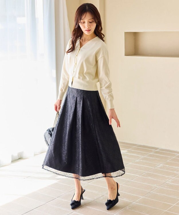 Feroux きらめきチェックフレア スカート ブラック系