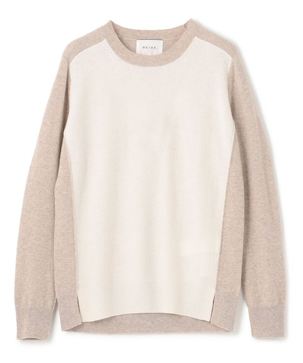 BEIGE， 【WEB限定・S-size】ROGAN / クルーネックニット Off White×Taupe