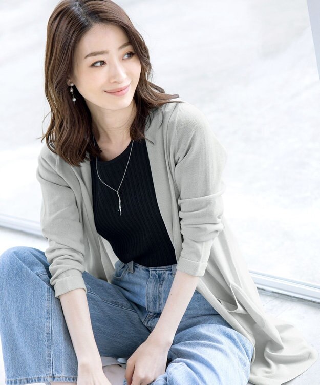 Tiaclasse L 【洗える新色追加・洗える】サマーニットフードロングカーディガン グレー