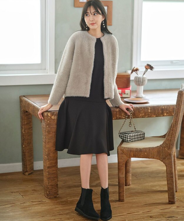 ANY SIS 【洗える】サテンコンビダンボール ワンピース ブラック