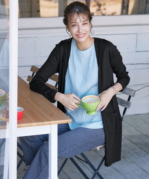 Tiaclasse L 【洗える新色追加・洗える】サマーニットフードロングカーディガン ブラック